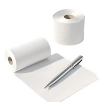 book and a roll of toilet paper on a table next to a transparent background rendered in 8K high detail png
