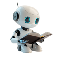 Cute AI Robot Chatbot Reading a Book on transparent background png