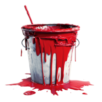 paint bucket overflowing with red paint on a transparent background png