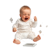 Baby breaking a mobile isolated against a transparent background png