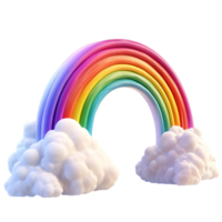 3D style rainbow with clouds on a transparent background png