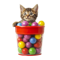 Cat in colorful balls in a large container png