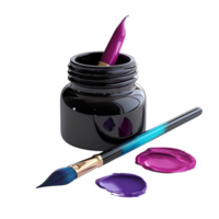 Inkwell and quill 3D illustration against a transparent background png