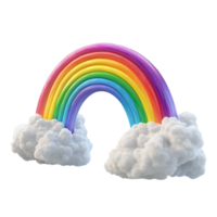 3D style rainbow with clouds on a transparent background png