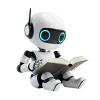 Cute AI Robot Chatbot Reading a Book on transparent background png