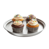 muffin tins with cupcakes on a plate on a transparent background png
