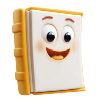 3D cartoon style happy book on a transparent background png