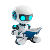 Cute AI Robot Chatbot Reading a Book on transparent background png