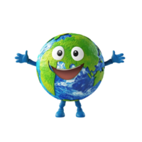 Happy Earth cartoon character in 3D style on a transparent background png