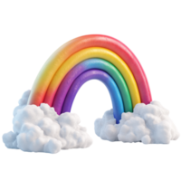 3D style rainbow with clouds on a transparent background png