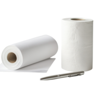 book and a roll of toilet paper on a table next to a transparent background rendered in 8K high detail png