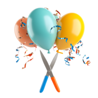 high resolution image of scissors cutting balloons on a transparent background png