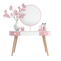 portrait of a vanity table with pink and white decor on a transparent background png
