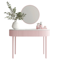 portrait of a vanity table with pink and white decor on a transparent background png