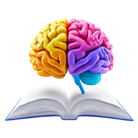 open book with a colorful brain on a transparent background png