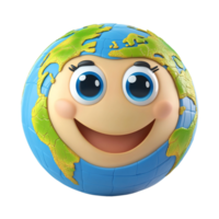 Happy Earth cartoon character in 3D style on a transparent background png