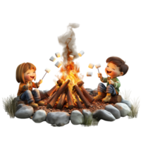 Group of Kids Roasting Marshmallows by a Bonfire in the Forest png