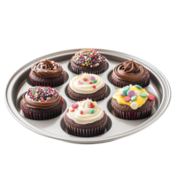 muffin tins with cupcakes on a plate on a transparent background png