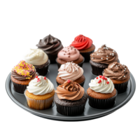 muffin tins with cupcakes on a plate on a transparent background png