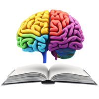 open book with a colorful brain on a transparent background png