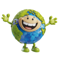 Happy Earth cartoon character in 3D style on a transparent background png