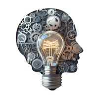 image of a technology head with a brain light bulb and artificial elements png