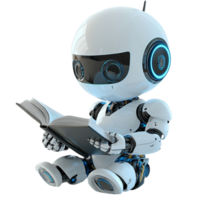 Cute AI Robot Chatbot Reading a Book on transparent background png