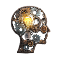 image of a technology head with a brain light bulb and artificial elements png