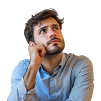 bored man thinking on a transparent background rendered in 8K high detail png