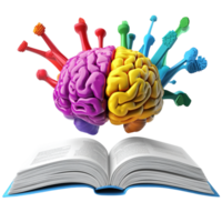 open book with a colorful brain on a transparent background png