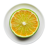 plate with sliced ripe green oranges on a transparent background png
