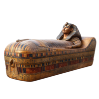 An ancient Egyptian pharaoh's sarcophagus against a transparent background png