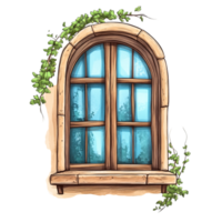 Hand drawn cartoon vector illustration of a window on a transparent background png