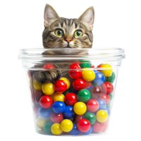 Cat in colorful balls in a large container png