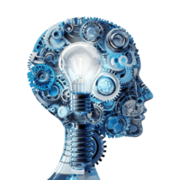 image of a technology head with a brain light bulb and artificial elements png