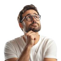bored man thinking on a transparent background rendered in 8K high detail png