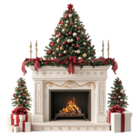 3D rendering of Christmas tree and fireplace png