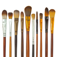 An assortment of painting brushes against a transparent background png