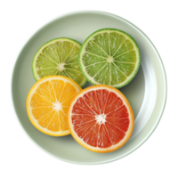 plate with sliced ripe green oranges on a transparent background png