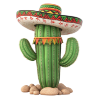 Cactus wearing Mexican hat isolated on transparent background png