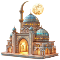 Ramadan mosque with a full moon design on a transparent background png