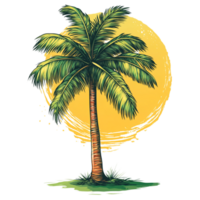 Hand drawn cartoon illustration of a tropical palm tree on a transparent background png