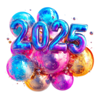 2025 in colorful soap bubbles front view on a transparent background png