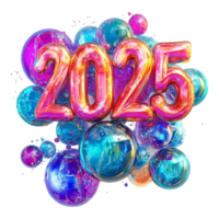 2025 in colorful soap bubbles front view on a transparent background png