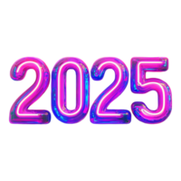 2025 in bright neon colors front view on a transparent background png