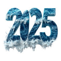 3D ocean themed alphabet rendering with 2025 in front view png