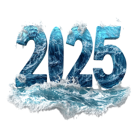3D ocean themed alphabet rendering with 2025 in front view png