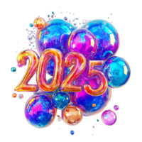 2025 in colorful soap bubbles front view on a transparent background png