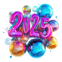 2025 in colorful soap bubbles front view on a transparent background png