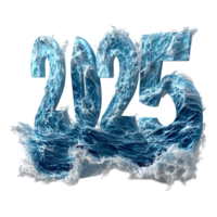 3D ocean themed alphabet rendering with 2025 in front view png